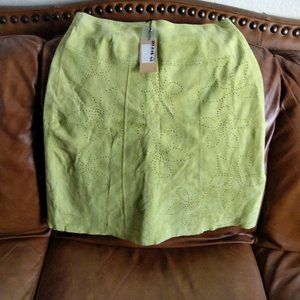 "IN SUEDE" Lime Green Cutout Flowers Detail Suede Skirt Size 10